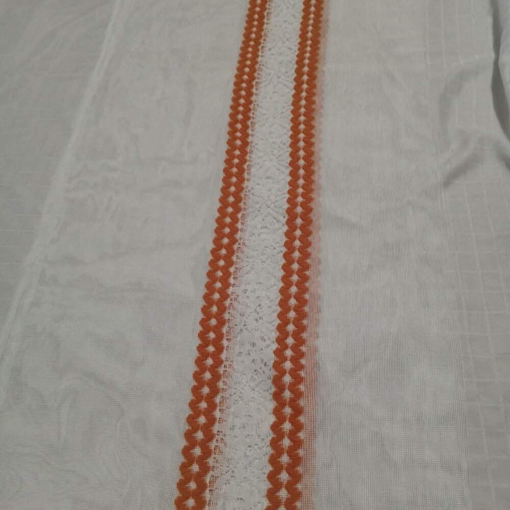 Two lengths of vintage fabric remnants in orange tones, non-stretch, synthetic f
